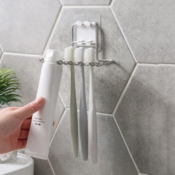 Wall Mounted Stainless Steel Toothbrush Holder Bathroom Tooth Brush Toothpaste Razor Organizers Stand Bathroom Accessories 1