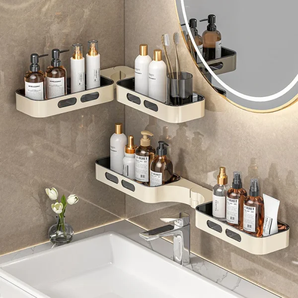 No Punching Required Bathroom Shelves Corner Rotatable Shelf Accessories Organizers Supplies Hardware Fixture Home Improvement 2