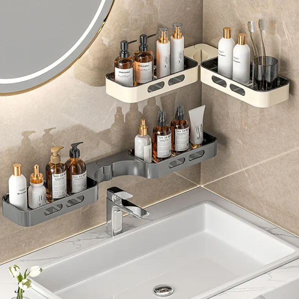 No Punching Required Bathroom Shelves Corner Rotatable Shelf Accessories Organizers Supplies Hardware Fixture Home Improvement 3