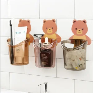 Bear Storage Cup Wall Mount Toothbrush Toothpaste Cup Holder Case Storage Cup Rack Stand Child Home Bathroom Accessories 1