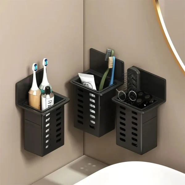 Wall Shelf Multi Functional Storage Bathroom Shelves Drain Toothbrush Holder No Punching Required Kitchen Accessories Organizers 1