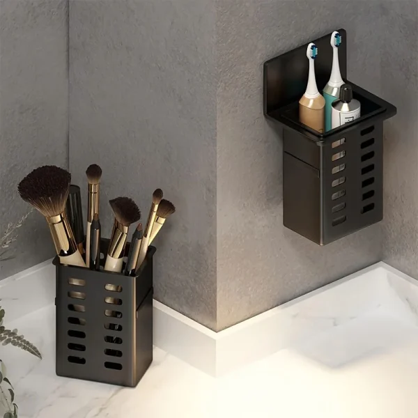 Wall Shelf Multi Functional Storage Bathroom Shelves Drain Toothbrush Holder No Punching Required Kitchen Accessories Organizers 2