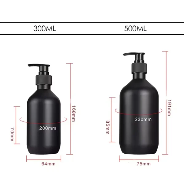 300/500ML Matte Black Liquid Soap Dispenser Refillable Shampoo Conditioner Body Lotion Container for Bathroom Supplies Hotel 6