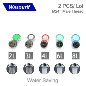 Wasourlf 2PCS Water Saving Faucet Aerator M24 Male Thread 2L 3L 4L Kitchen Tap Replacement Accessories Fitting Bubbler Bathroom 1