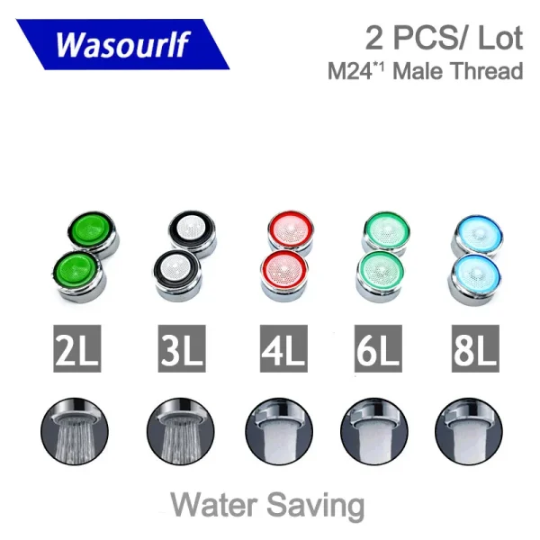 Wasourlf 2PCS Water Saving Faucet Aerator M24 Male Thread 2L 3L 4L Kitchen Tap Replacement Accessories Fitting Bubbler Bathroom 6