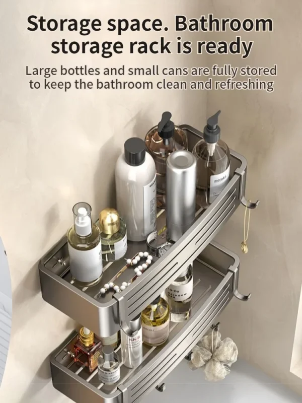 No Drill Bathroom Shelf Shelves Shampoo Makeup Storage Holder Kitchen Organizer Wall Mounted Bathroom Accessories 4