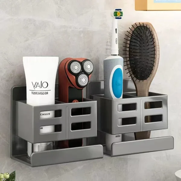 Hole-free Multifunctional Toothbrush Holder Bathroom Razor Hair Comb Toothbrush Storage Rack Wall-Mounted Bathroom Supplies 1