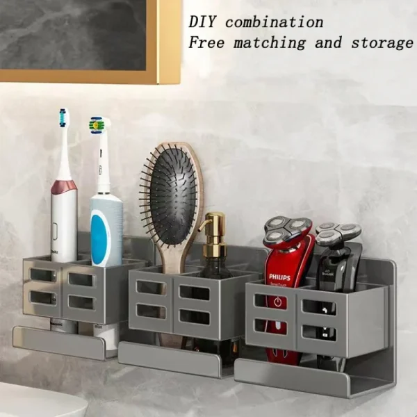 Hole-free Multifunctional Toothbrush Holder Bathroom Razor Hair Comb Toothbrush Storage Rack Wall-Mounted Bathroom Supplies 4