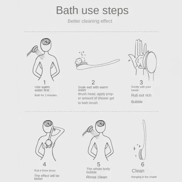 Creative Long Handle Bath Brush Soft Body Exfoliating Brush Bath Brush Back Rub Scrub Bathroom Wash Brush Tool 2