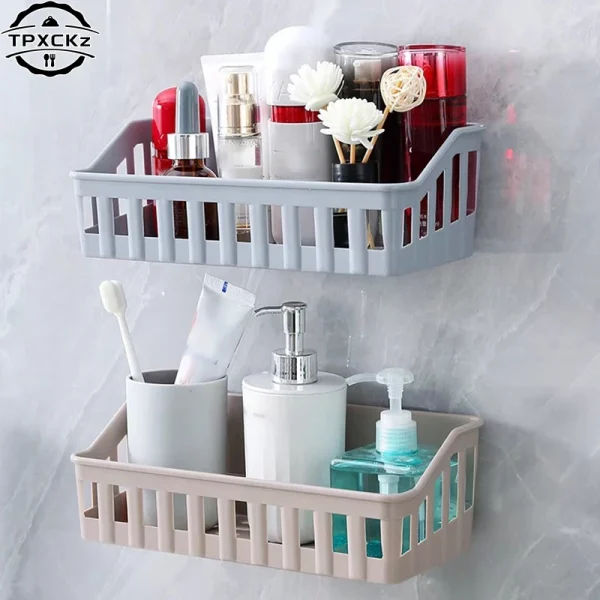 Bathroom Shelf Organizer No Drill Organizer Shower Storage Rack Wall Mount Plastics Toilet Shampoo Holder Bathroom Accessories 1