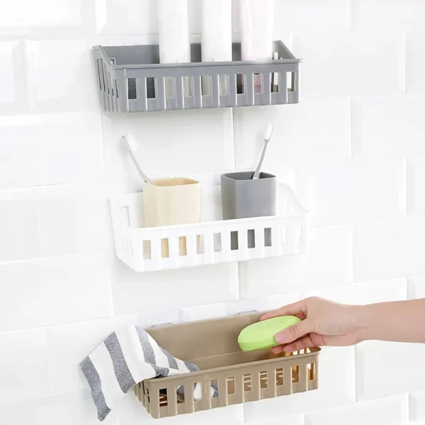 Bathroom Shelf Organizer No Drill Organizer Shower Storage Rack Wall Mount Plastics Toilet Shampoo Holder Bathroom Accessories 2
