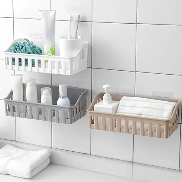 Bathroom Shelf Organizer No Drill Organizer Shower Storage Rack Wall Mount Plastics Toilet Shampoo Holder Bathroom Accessories 4
