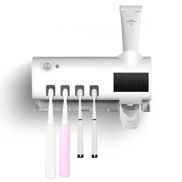 A wall mounted solar ultraviolet toothbrush sterilizer with automatic toothbrush holder and bathroom accessories 3