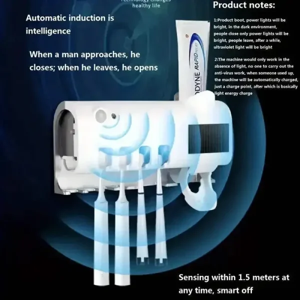 A wall mounted solar ultraviolet toothbrush sterilizer with automatic toothbrush holder and bathroom accessories 6