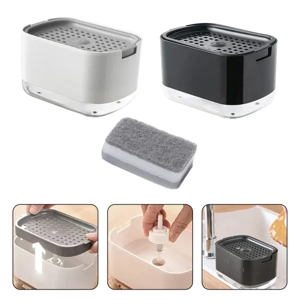 2In1 Dish Soap Dispenser Liquid Soap Pump Dispenser Soap Container With Sponge Holder For Kitchen Bathroom Washing Accessories 2