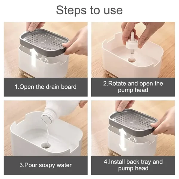 2In1 Dish Soap Dispenser Liquid Soap Pump Dispenser Soap Container With Sponge Holder For Kitchen Bathroom Washing Accessories 3