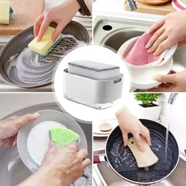 2In1 Dish Soap Dispenser Liquid Soap Pump Dispenser Soap Container With Sponge Holder For Kitchen Bathroom Washing Accessories 4