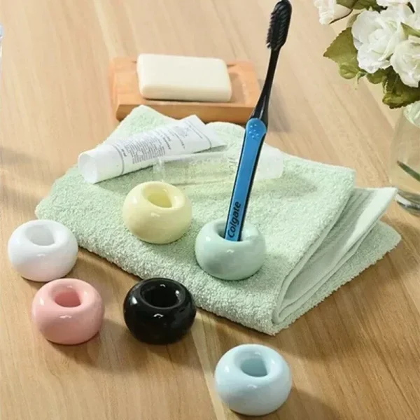 Mini Donut Ceramic Toothbrush Holder Bathroom Storage Accessories Toothbrush Base Frame Storage Rack Tooth Brush Stand Shelf 1