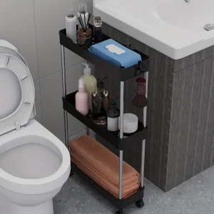 1pc Bathroom Storage Rack With Wheels, 3/4 Layer Rolling Utility Cart, Bathroom Storage Organizer, Multi-purpose Utility Cart 1