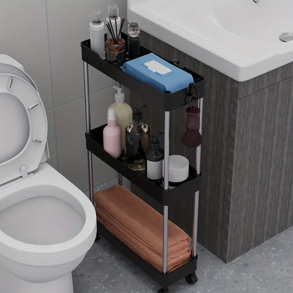 1pc Bathroom Storage Rack With Wheels, 3/4 Layer Rolling Utility Cart, Bathroom Storage Organizer, Multi-purpose Utility Cart 1
