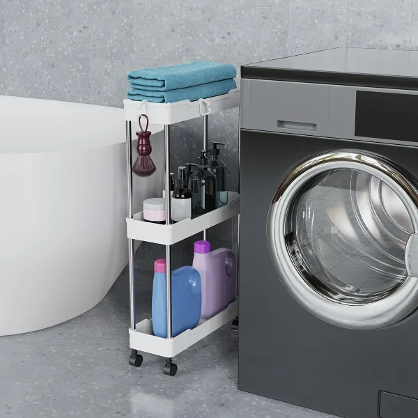 1pc Bathroom Storage Rack With Wheels, 3/4 Layer Rolling Utility Cart, Bathroom Storage Organizer, Multi-purpose Utility Cart 2