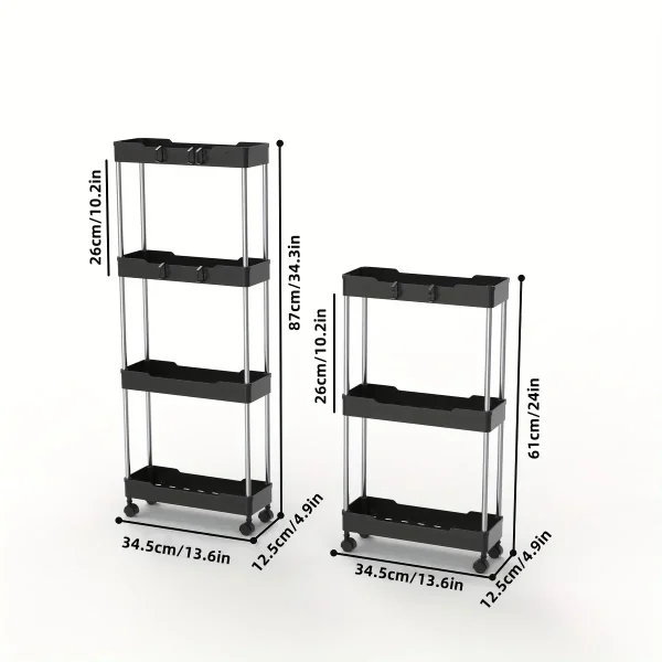 1pc Bathroom Storage Rack With Wheels, 3/4 Layer Rolling Utility Cart, Bathroom Storage Organizer, Multi-purpose Utility Cart 3