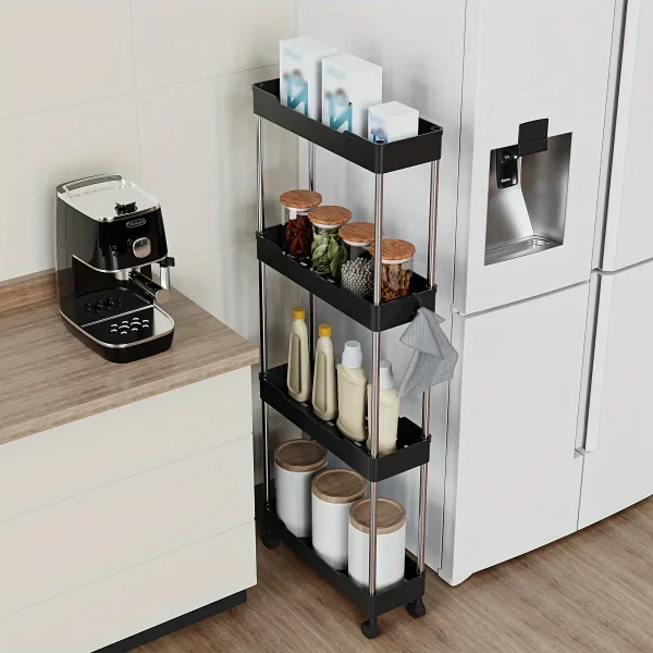 1pc Bathroom Storage Rack With Wheels, 3/4 Layer Rolling Utility Cart, Bathroom Storage Organizer, Multi-purpose Utility Cart 4