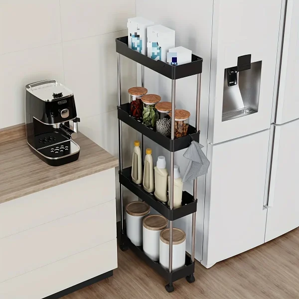 1pc Bathroom Storage Rack With Wheels, 3/4 Layer Rolling Utility Cart, Bathroom Storage Organizer, Multi-purpose Utility Cart 5