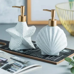 Ceramic soap dispenser Starfish & Shell Elegant Coastal-Chic Ceramic Lotion soap dispenser set Bathroom Accessory 1