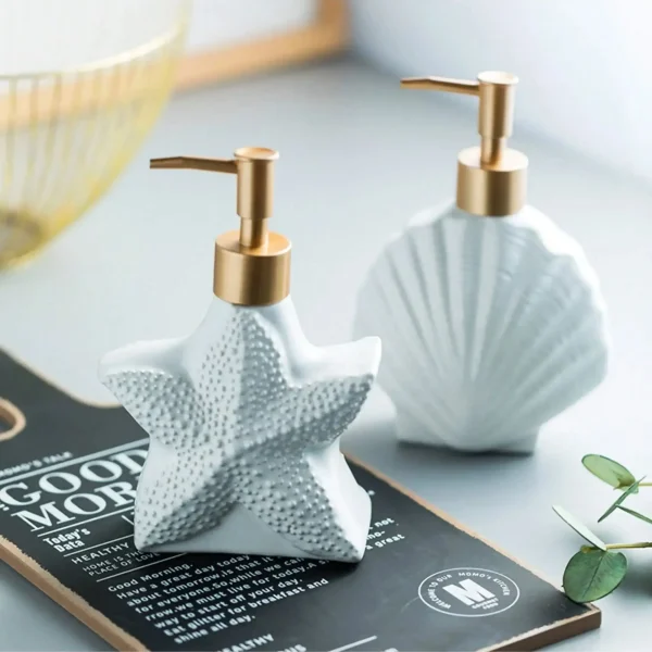 Ceramic soap dispenser Starfish & Shell Elegant Coastal-Chic Ceramic Lotion soap dispenser set Bathroom Accessory 2