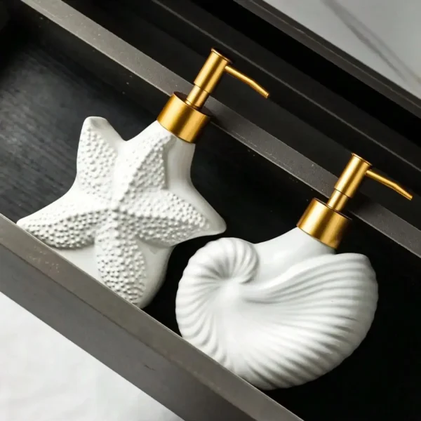 Ceramic soap dispenser Starfish & Shell Elegant Coastal-Chic Ceramic Lotion soap dispenser set Bathroom Accessory 3
