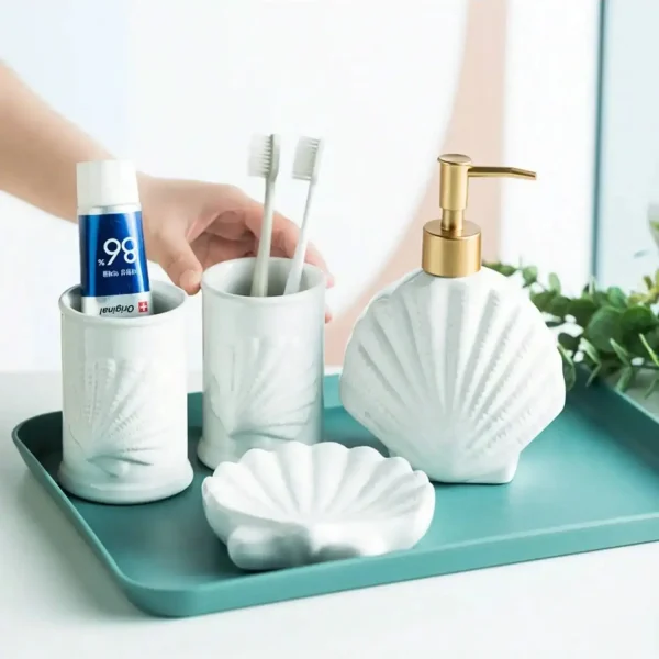 Ceramic soap dispenser Starfish & Shell Elegant Coastal-Chic Ceramic Lotion soap dispenser set Bathroom Accessory 5