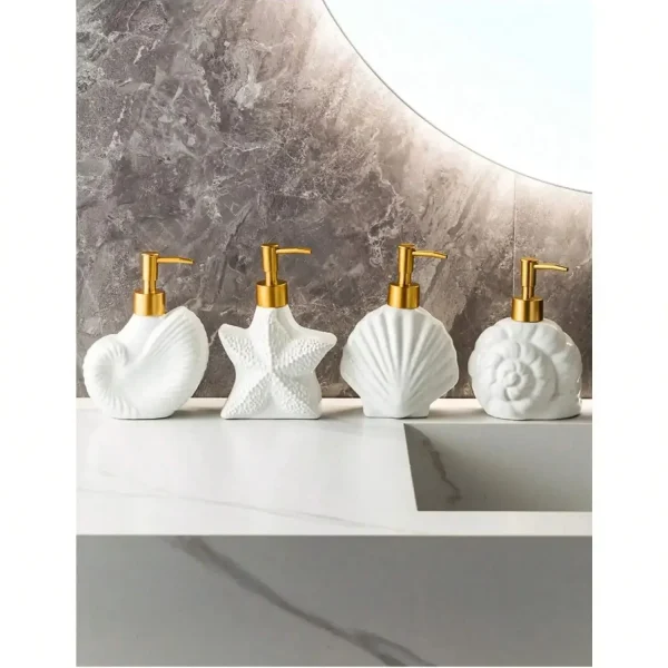 Ceramic soap dispenser Starfish & Shell Elegant Coastal-Chic Ceramic Lotion soap dispenser set Bathroom Accessory 6
