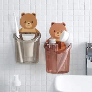 Toothbrush Holder Bear Hug Shape Storage Cup Wall-mounted Drain Design Toothbrush Toothpaste Organization Case Bathroom Supplies 1