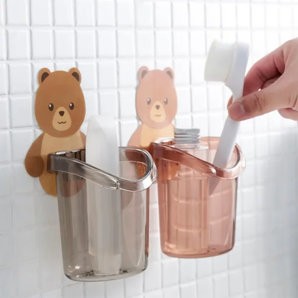 Toothbrush Holder Bear Hug Shape Storage Cup Wall-mounted Drain Design Toothbrush Toothpaste Organization Case Bathroom Supplies 2