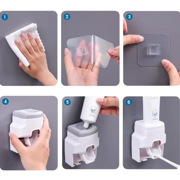 Automatic Toothpaste Dispenser Set Wall-Mounted Extruder Plastic No-Punch Lazy Man Toothbrush Holder Bathroom Accessories Gadget 2