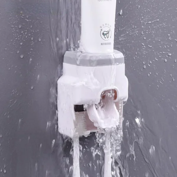Automatic Toothpaste Dispenser Set Wall-Mounted Extruder Plastic No-Punch Lazy Man Toothbrush Holder Bathroom Accessories Gadget 4
