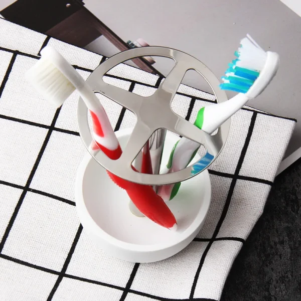 Bathroom Accessories Sets Multi-Function Toothbrush Holder Base Stainless Steel Tooth Brush Storage Rack Makeup Brush Organizer 2