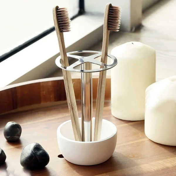 Bathroom Accessories Sets Multi-Function Toothbrush Holder Base Stainless Steel Tooth Brush Storage Rack Makeup Brush Organizer 4