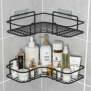Bathroom Shelf Wall Mounted Corner Storage Shelves Shampoo Holder Cosmetic Rack Iron Shower Drain Basket Bathroom Organizer 1