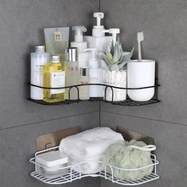 Bathroom Shelf Wall Mounted Corner Storage Shelves Shampoo Holder Cosmetic Rack Iron Shower Drain Basket Bathroom Organizer 2