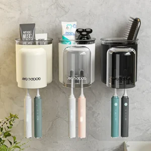 Washing Cup Toothbrush Holder Wall Mounted Toothpaste Shaver Storage Multifunctional Household Bathroom Accessories Storage Rack 1