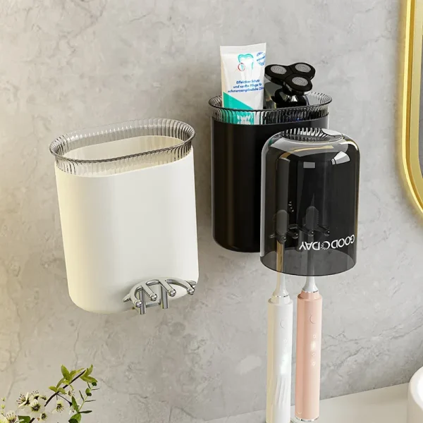 Washing Cup Toothbrush Holder Wall Mounted Toothpaste Shaver Storage Multifunctional Household Bathroom Accessories Storage Rack 2