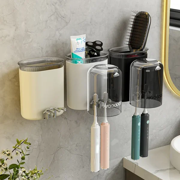 Washing Cup Toothbrush Holder Wall Mounted Toothpaste Shaver Storage Multifunctional Household Bathroom Accessories Storage Rack 3