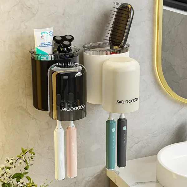 Washing Cup Toothbrush Holder Wall Mounted Toothpaste Shaver Storage Multifunctional Household Bathroom Accessories Storage Rack 4