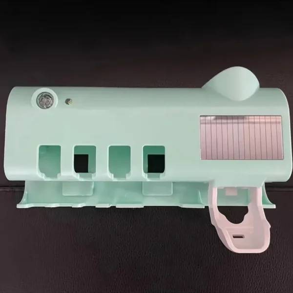 A disinfectant toothbrush holder, a wall mounted toothpaste dispenser, and a bathroom accessory set that does not require drilli 3