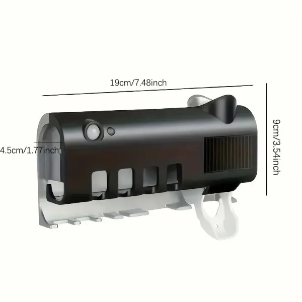 A disinfectant toothbrush holder, a wall mounted toothpaste dispenser, and a bathroom accessory set that does not require drilli 6