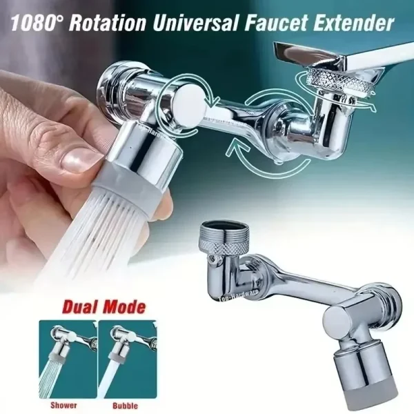 1080° Universal Rotation Extender Faucet Aerator Bathroom 2 Spray Modes Tap Splash Filter Robotic Arm Bubbler Kitchen Accessorie 6