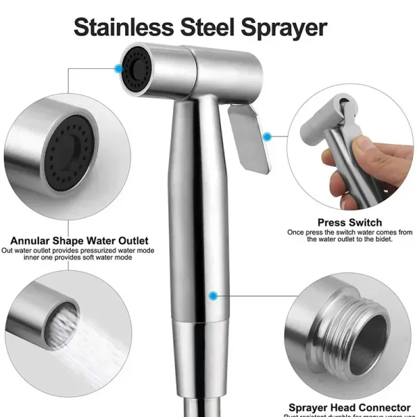 Stainless Steel Bidet Toilet Sprayer Portable Handheld Bidet Faucet Spray Home Bathroom Shower Head Self Cleaning Accessories 3