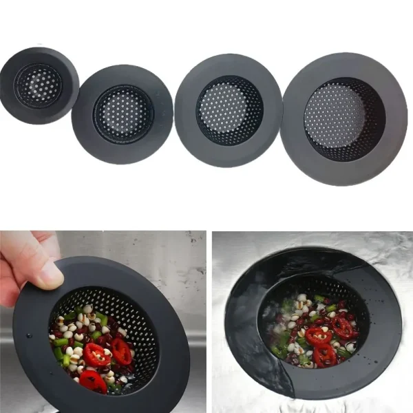 Stainless Steel Sink Strainer Black Anti Clog Mesh Trap Hair Clean Up With Handle Drain Filter Kitchen Bathroom Accessories 2